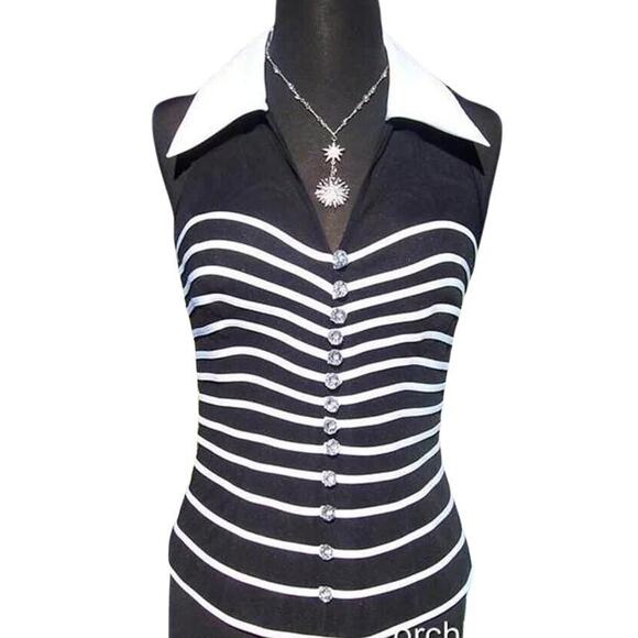Cache Sheer Mesh OTTOMAN Event Top New Size 4/6 S Black White NWT $158 - Picture 1 of 9
